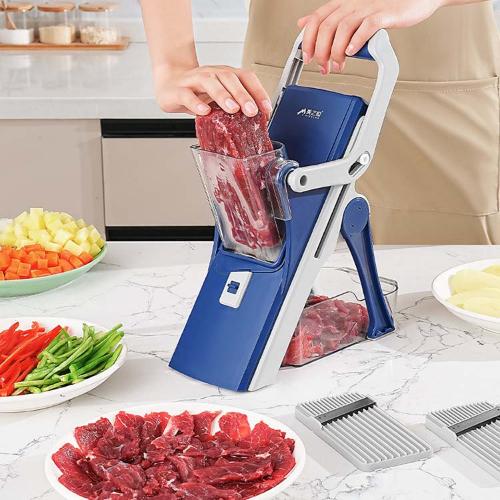 ADJUSTABLE 5-IN-1 VERTICAL VEGETABLE CUTTER & SHREDDER.